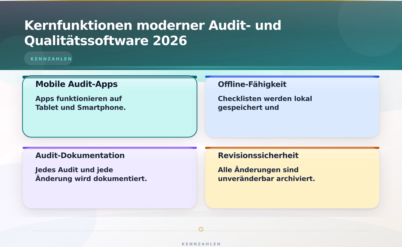 Kernfunktionen moderner Audit- und Qualitätssoftware 2026 – Franchise Software statt Excel Qualitätssicherung